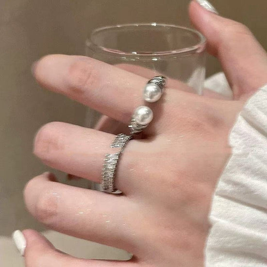 French Style Simple Bracelet Chinese Style Twist Pearl Open Index Finger Ring Female