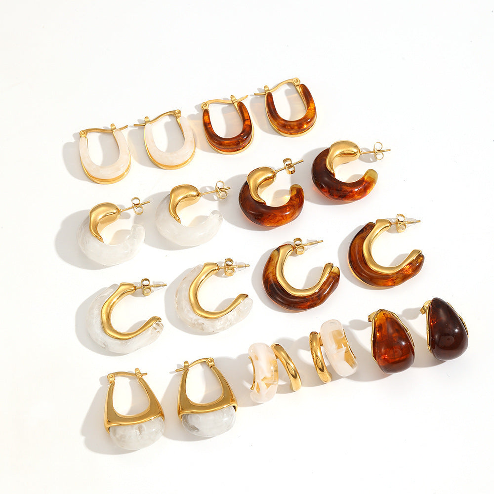 Mild Luxury Retro Resin Stainless Steel Earrings