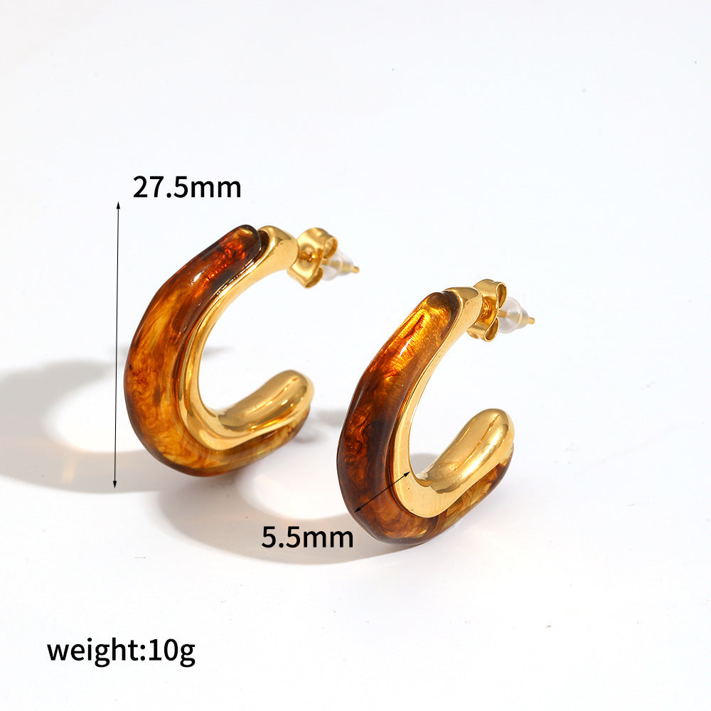 Mild Luxury Retro Resin Stainless Steel Earrings