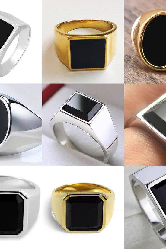 Stainless Steel Glossy Black Epoxy Irregular Hexagonal Men's Ring