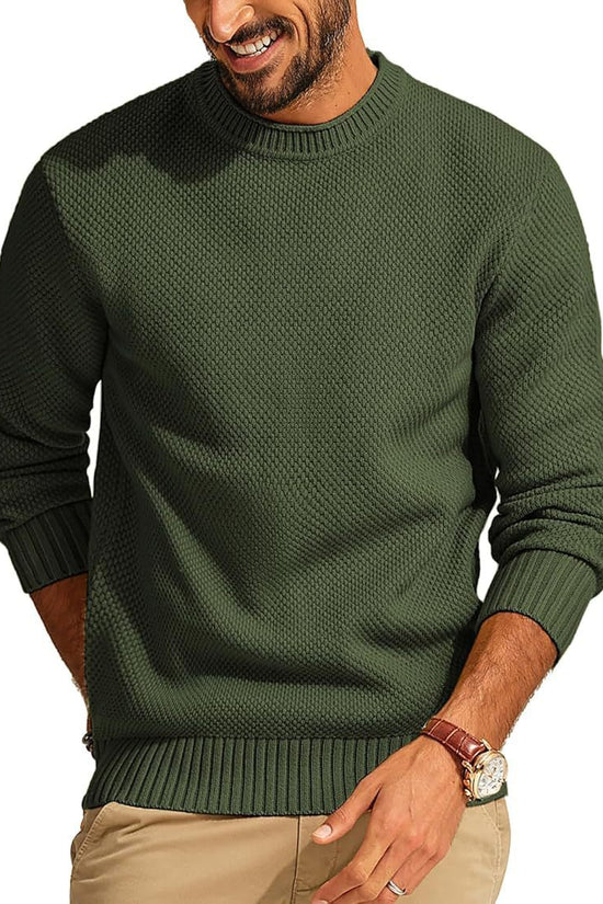 Round Neck Pullover Sweater Men's Waffle Sweater