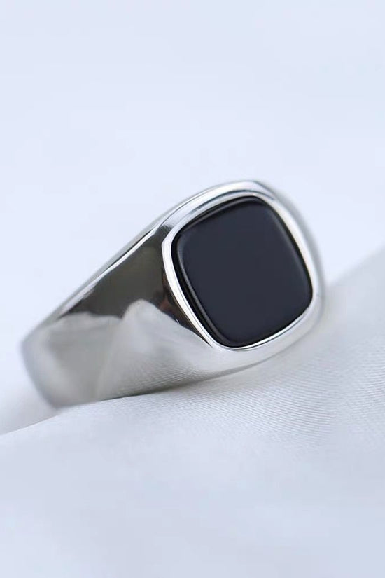 Stainless Steel Glossy Black Epoxy Irregular Hexagonal Men's Ring