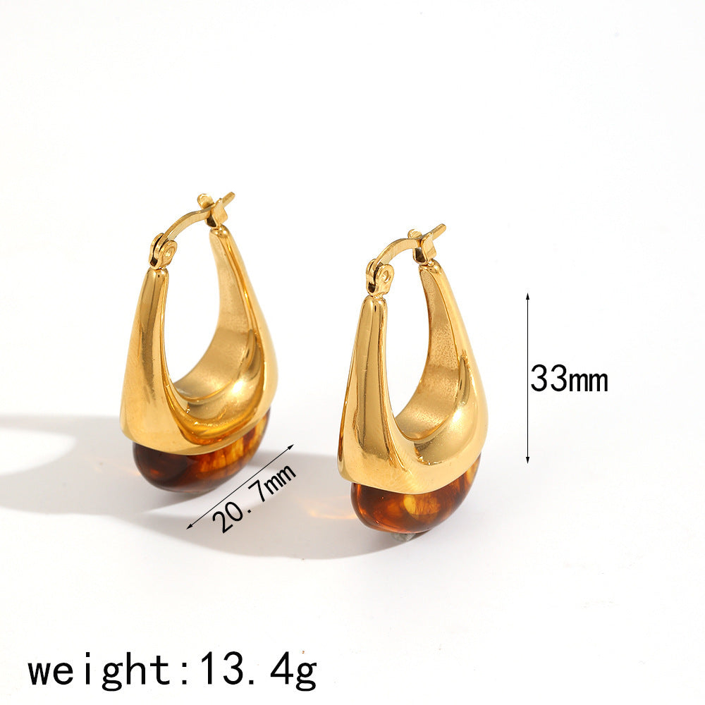 Mild Luxury Retro Resin Stainless Steel Earrings
