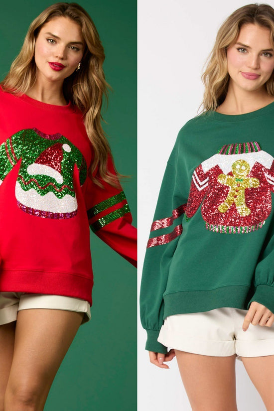 Women's Christmas Sequined Round Neck Top Casual Sweatshirt