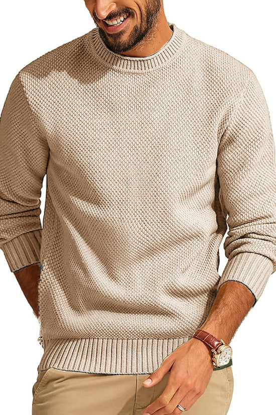 Round Neck Pullover Sweater Men's Waffle Sweater