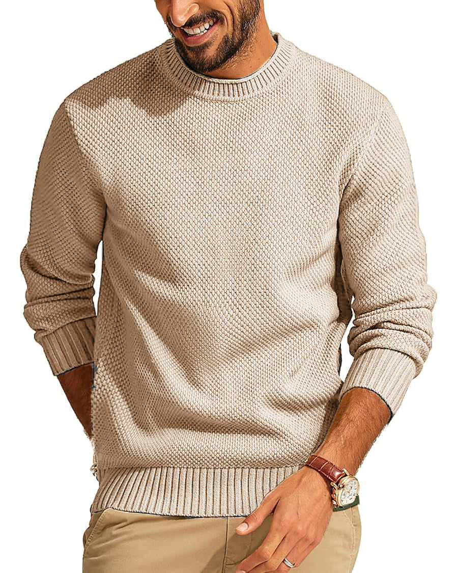 Round Neck Pullover Sweater Men's Waffle Sweater