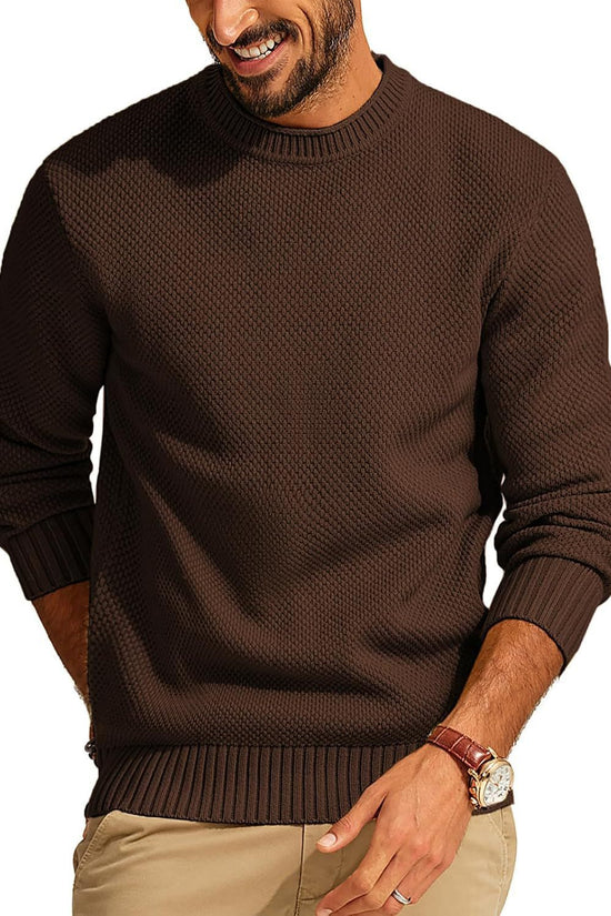 Round Neck Pullover Sweater Men's Waffle Sweater
