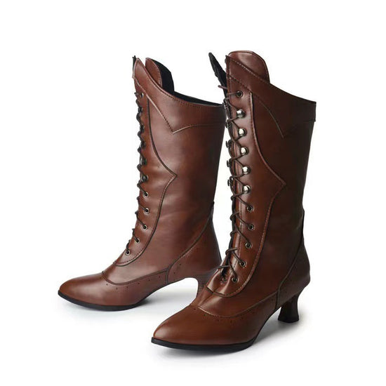Lace-up Martin Boots Wine Cup Heel Round Toe Large Size Women's Boots