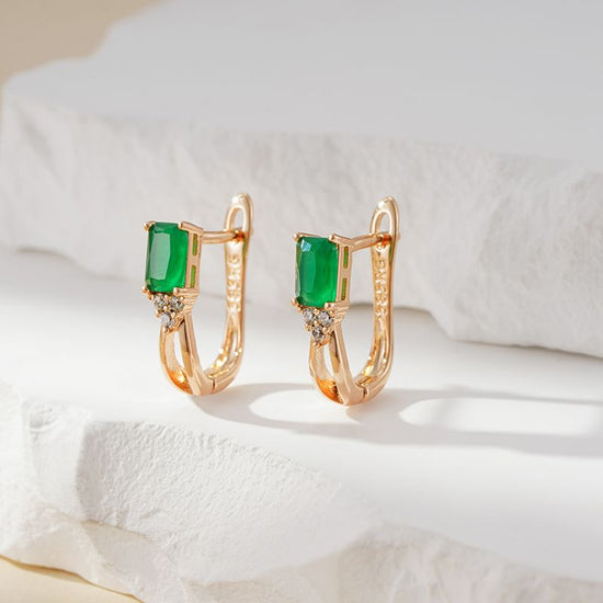 Rose Gold Square Green Zircon Stud Earrings