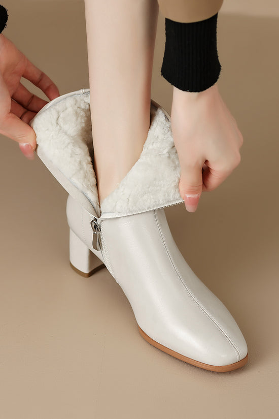 Women's Short Boots, Chunky Mid-heel, Thick Fur Snow Boots, Cotton Boots