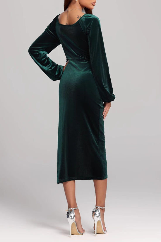 V-neck Velvet Dress Pleated Split Dress