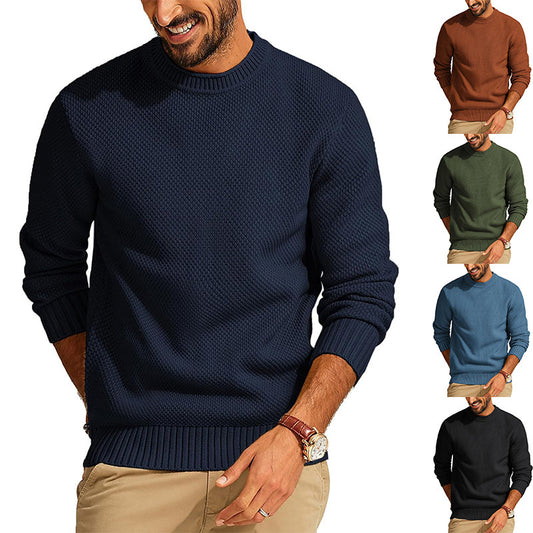 Round Neck Pullover Sweater Men's Waffle Sweater