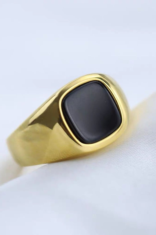 Stainless Steel Glossy Black Epoxy Irregular Hexagonal Men's Ring