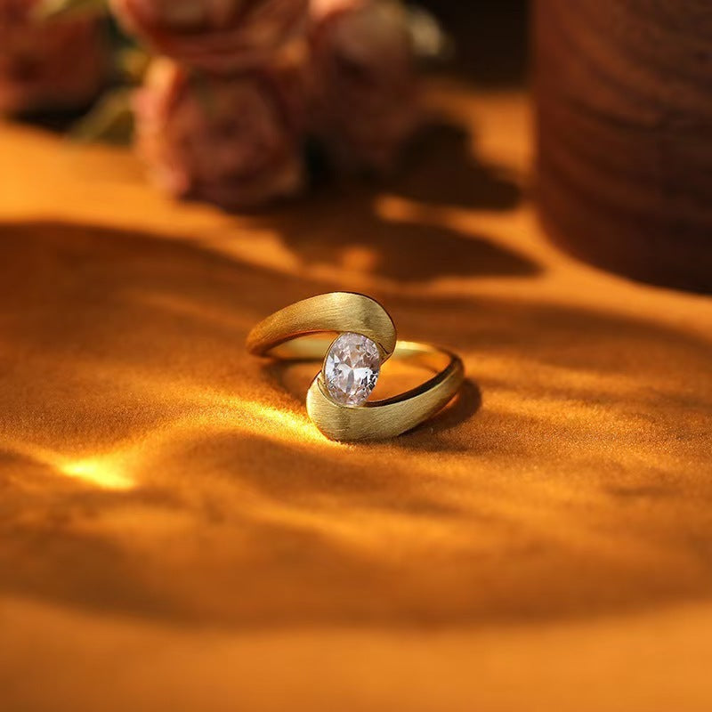 Irregular With Brushed Zinc Alloy Ring Female Niche Inlaid Zircon