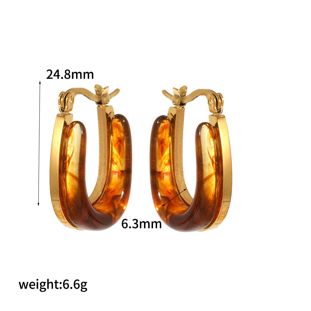 Mild Luxury Retro Resin Stainless Steel Earrings