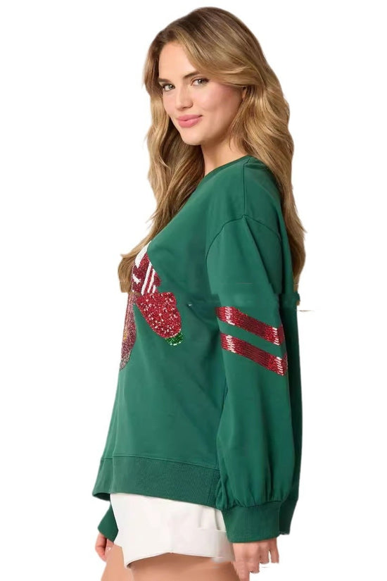 Women's Christmas Sequined Round Neck Top Casual Sweatshirt