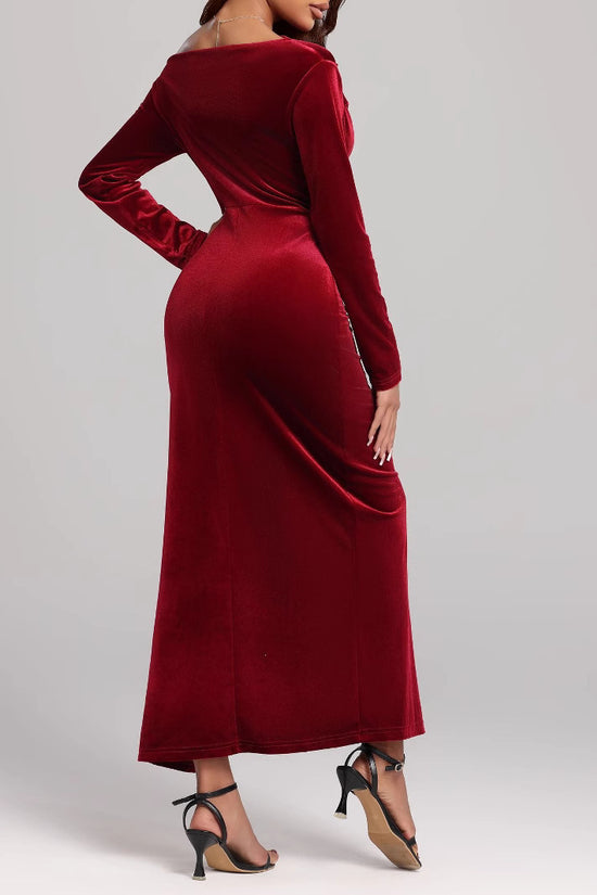 Women's Clothing Slit Formal Dress Pleuche Dress