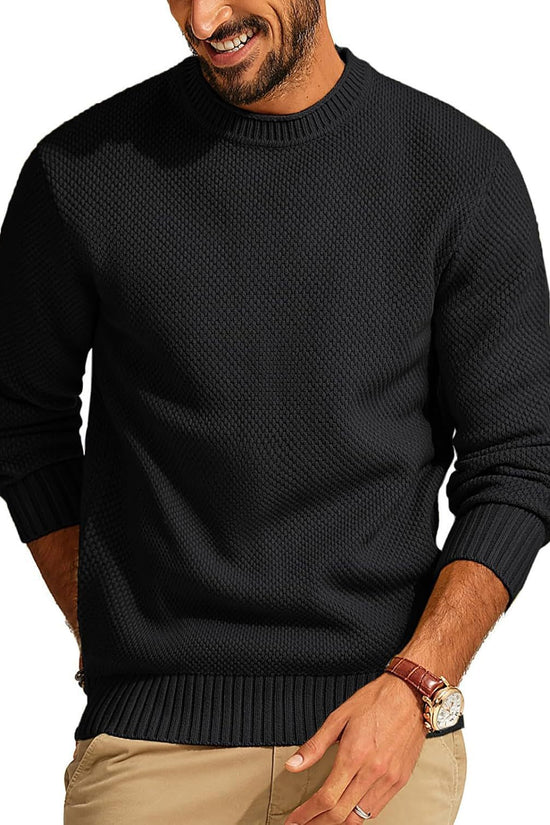 Round Neck Pullover Sweater Men's Waffle Sweater