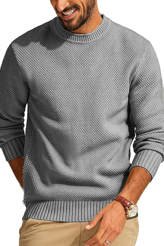 Round Neck Pullover Sweater Men's Waffle Sweater