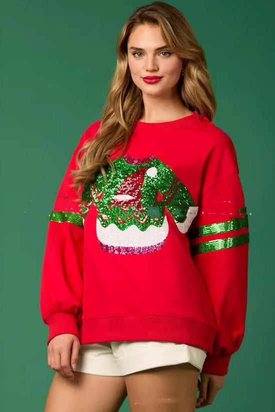 Women's Christmas Sequined Round Neck Top Casual Sweatshirt