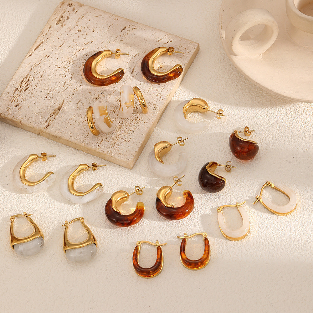 Mild Luxury Retro Resin Stainless Steel Earrings