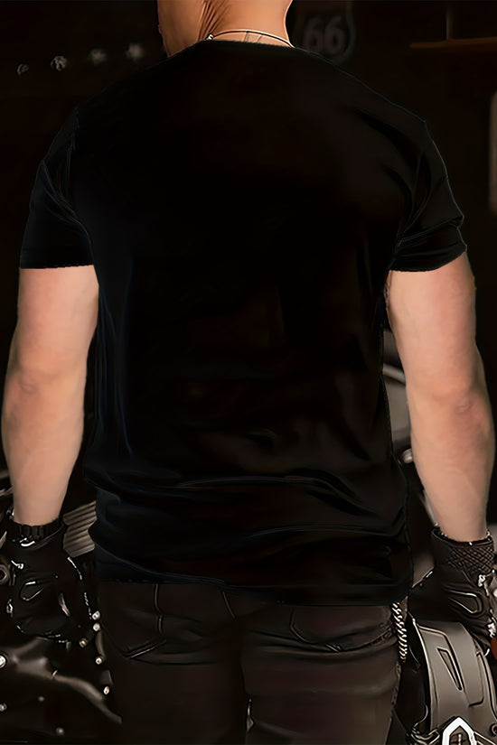 Men's Polyester 3D Digital Printed T-shirt With USD And Ring Pattern, Round Neck, Slightly Elastic, Casual Knitted Fabric T-shirt