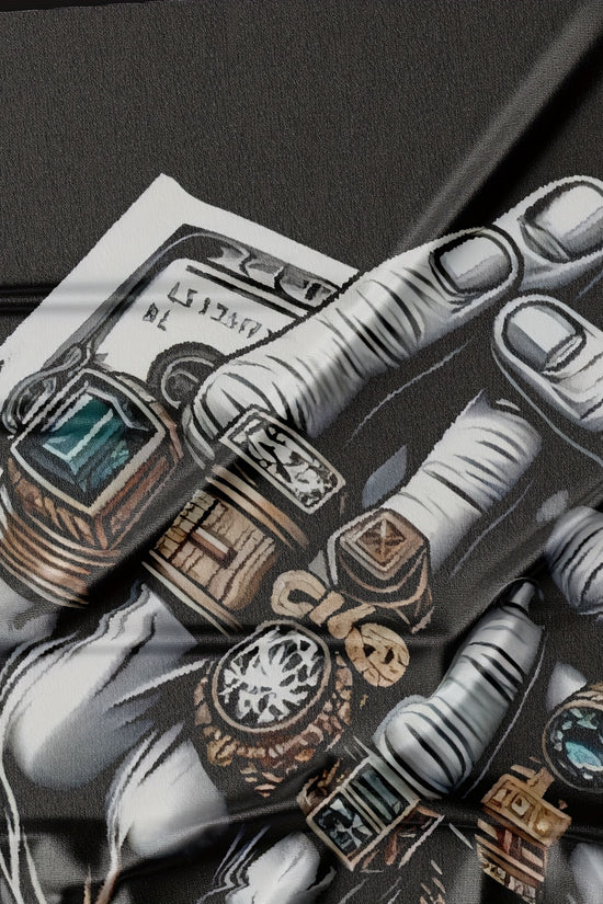 Men's Polyester 3D Digital Printed T-shirt With USD And Ring Pattern, Round Neck, Slightly Elastic, Casual Knitted Fabric T-shirt