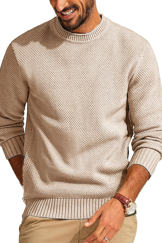 Round Neck Pullover Sweater Men's Waffle Sweater