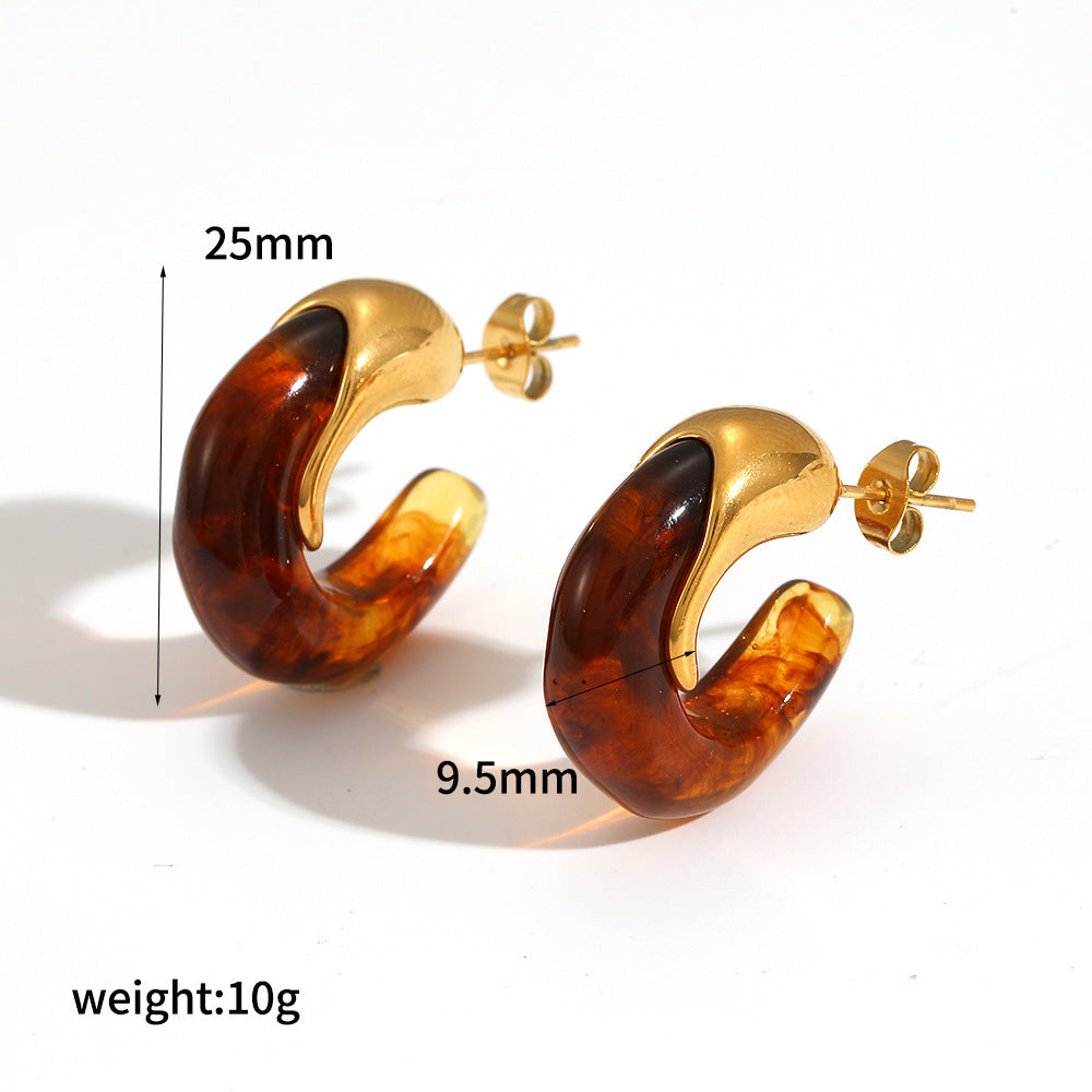 Mild Luxury Retro Resin Stainless Steel Earrings