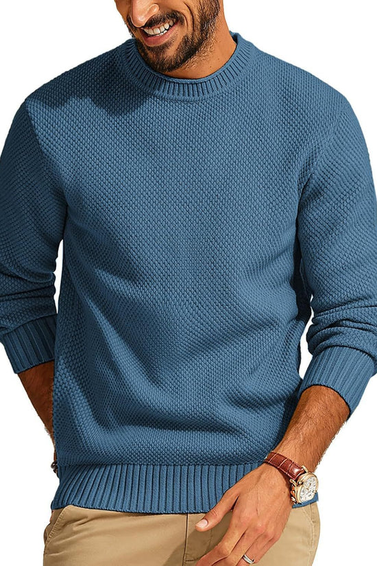 Round Neck Pullover Sweater Men's Waffle Sweater