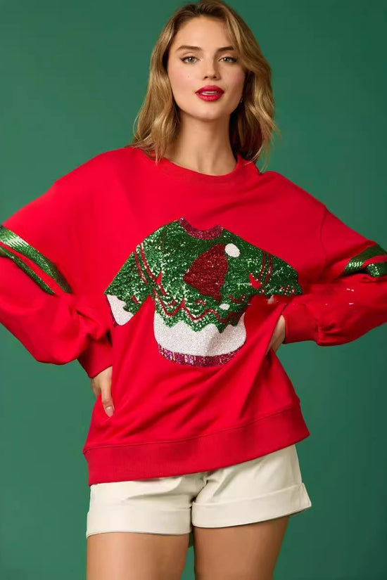 Women's Christmas Sequined Round Neck Top Casual Sweatshirt