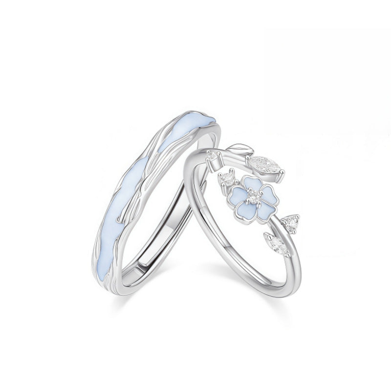Creative Silver Sparkling Camellia Couple's Ring