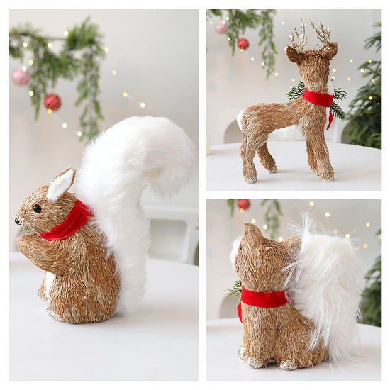Straw Christmas Elk Squirrel Ornaments Christmas Scene Layout