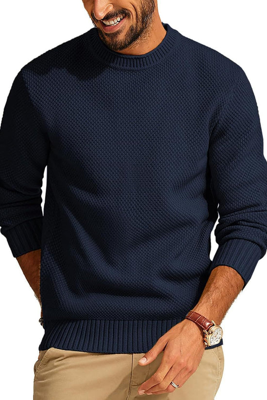 Round Neck Pullover Sweater Men's Waffle Sweater