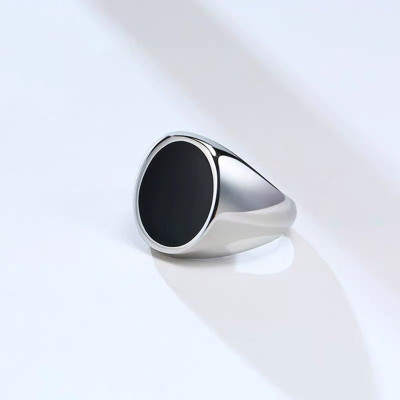 Stainless Steel Glossy Black Epoxy Irregular Hexagonal Men's Ring