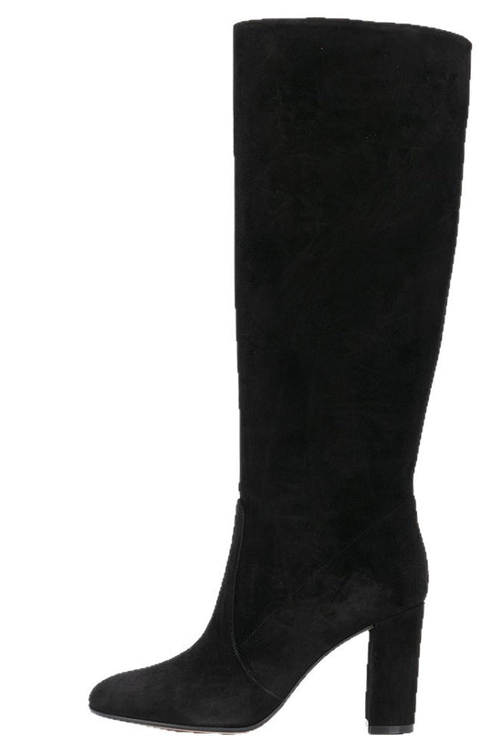 Suede Pleated High Heel Thick Heel Pointed Sleeve Boots