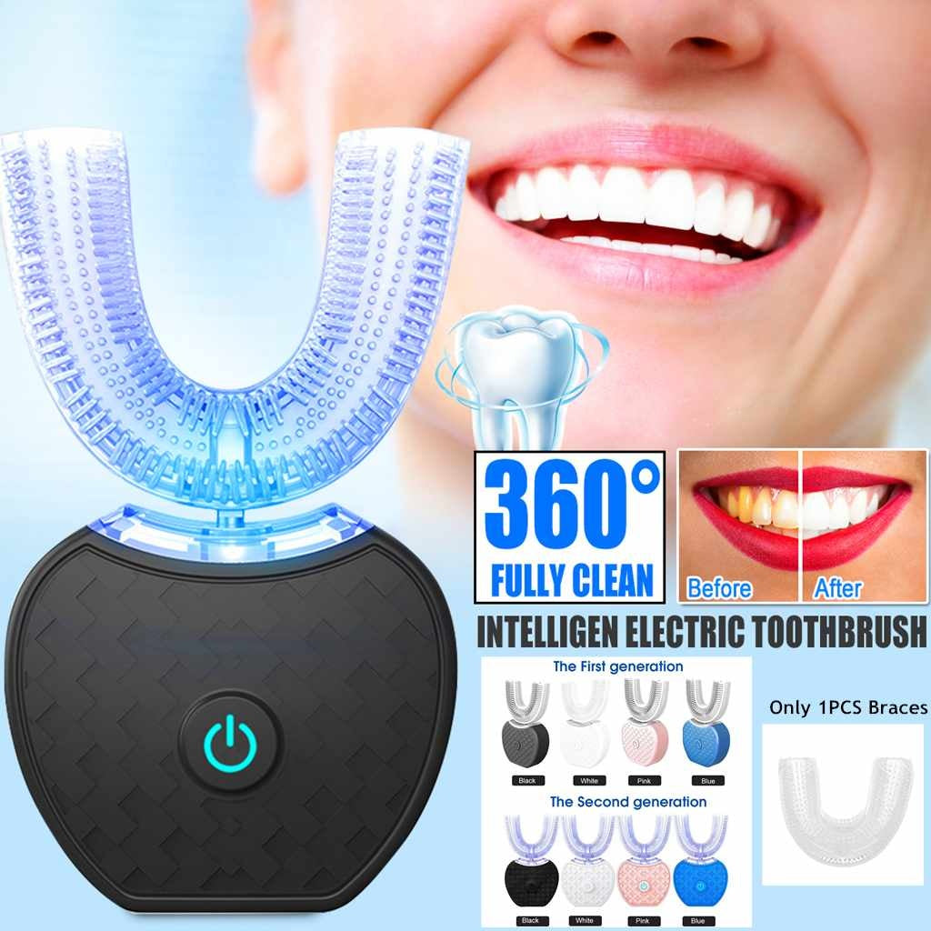 Waterproof U Type Tooth Brush Whitening Blue Light USB Charging