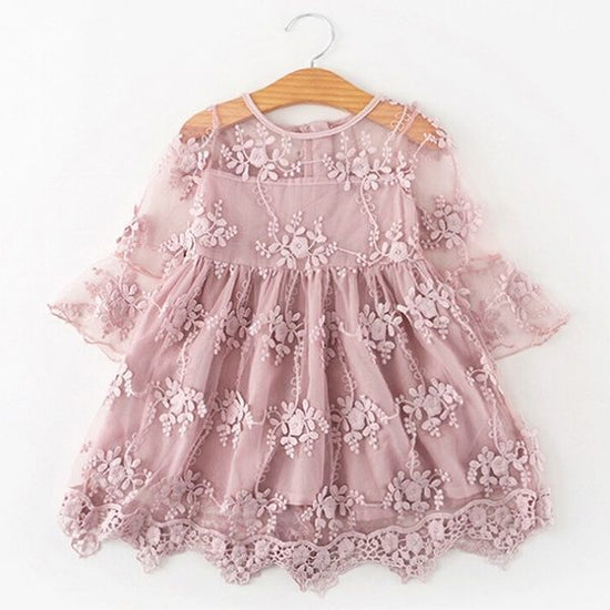 Big Kids Long-sleeved Princess Lace Dress