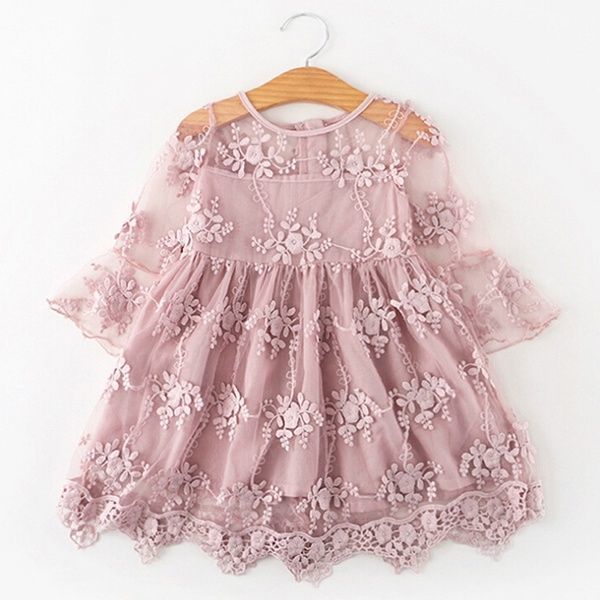 Big Kids Long-sleeved Princess Lace Dress
