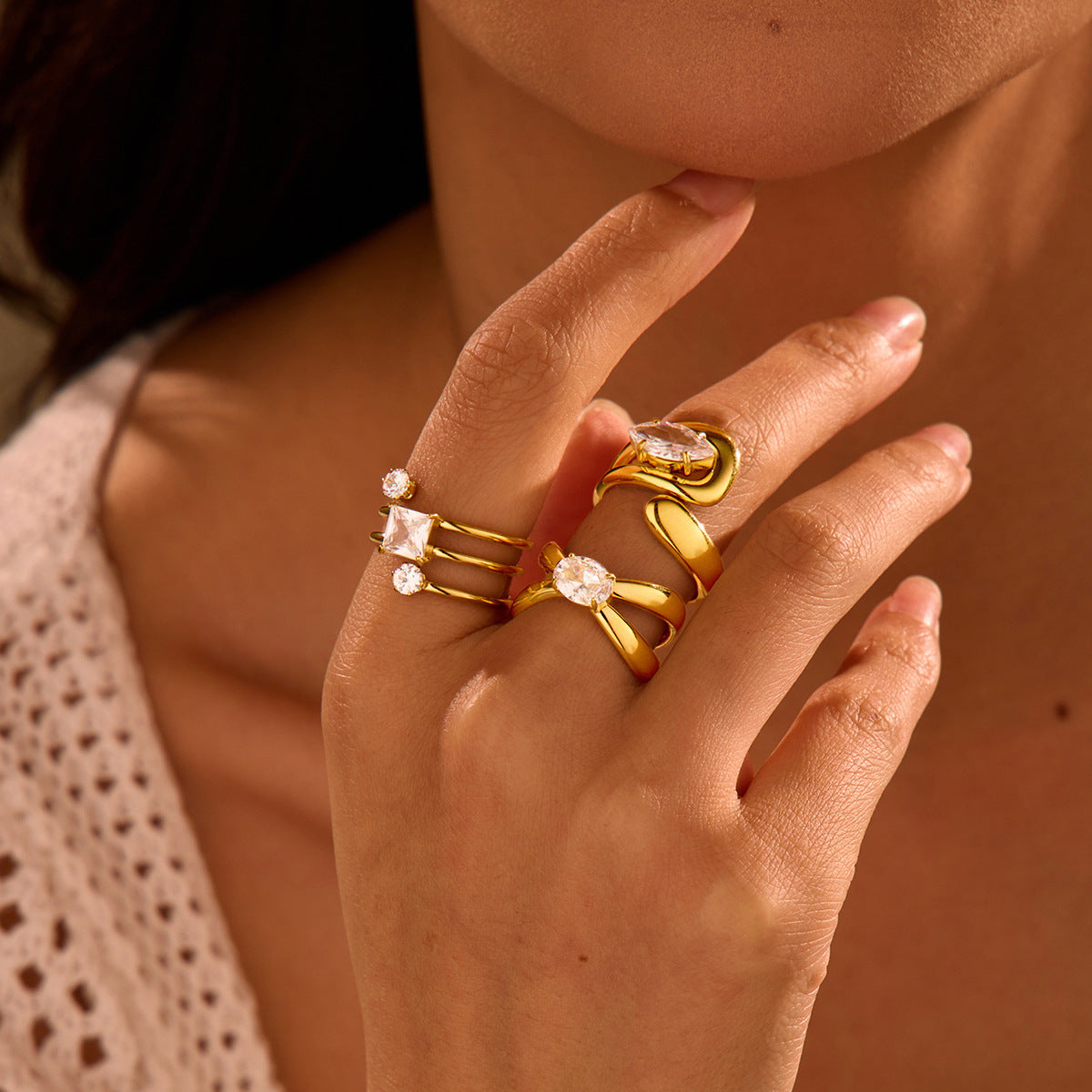 Special-interest Design Non-fading Inlaid Zircon Stainless Steel Ring