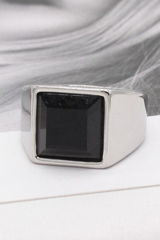 Stainless Steel Glossy Black Epoxy Irregular Hexagonal Men's Ring