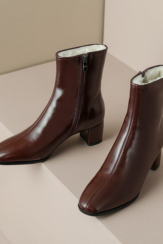 Women's Short Boots, Chunky Mid-heel, Thick Fur Snow Boots, Cotton Boots