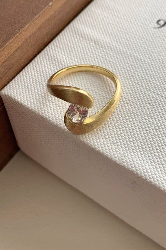 Irregular With Brushed Zinc Alloy Ring Female Niche Inlaid Zircon