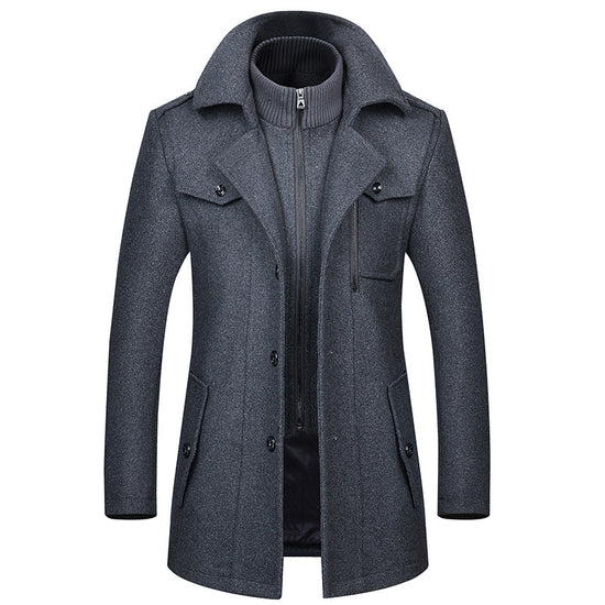 Men's Woolen Coat Fashion Double Collar Cold-resistant