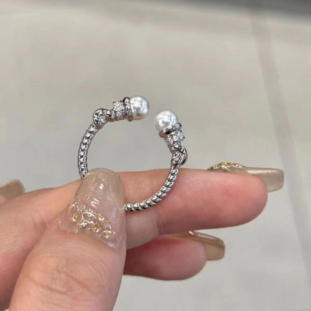French Style Simple Bracelet Chinese Style Twist Pearl Open Index Finger Ring Female